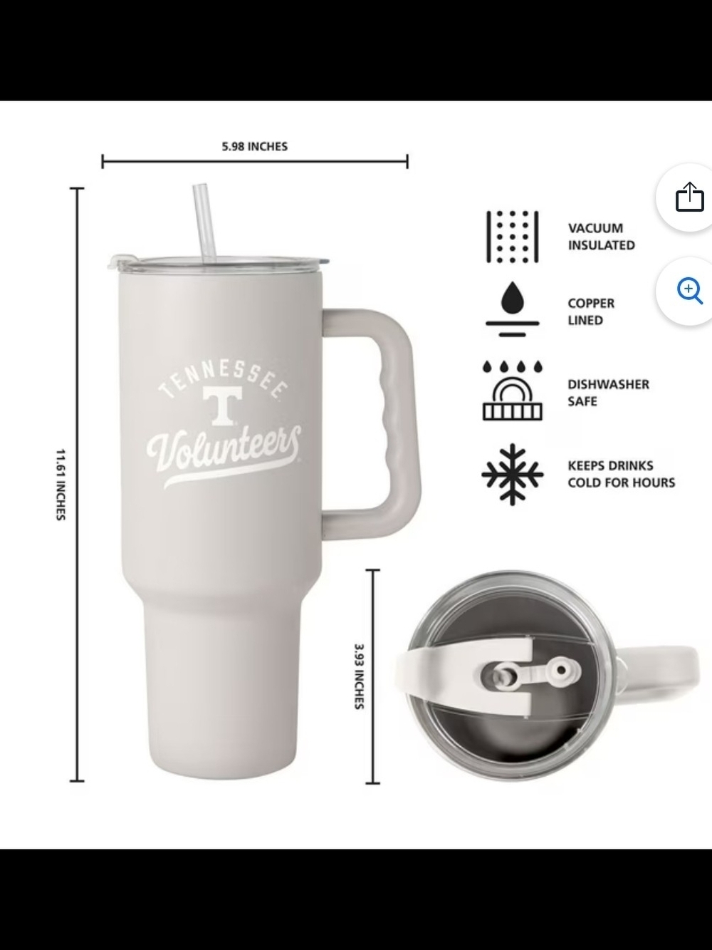 Tennessee Volunteers Insulated Travel Mug with Handle - White